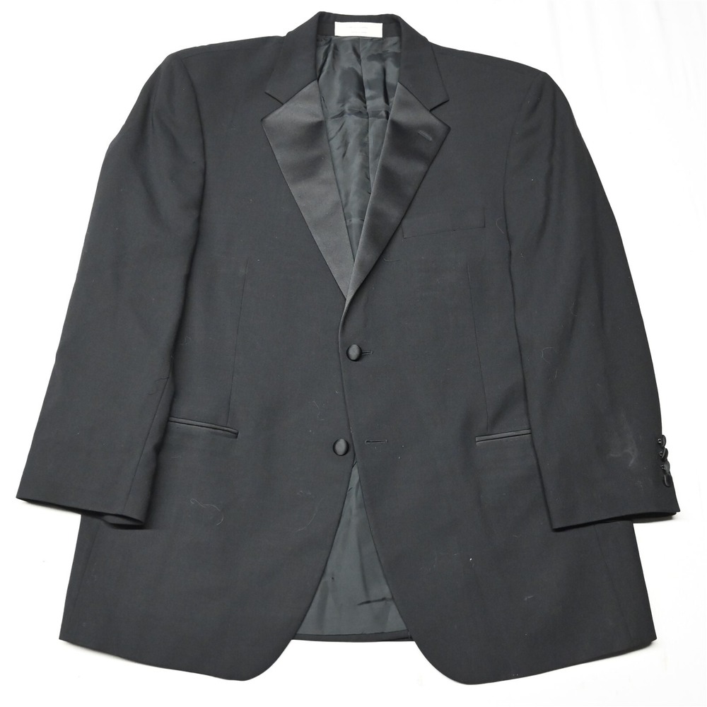 Nordstrom 44R‎ Black 100% Wool Two Button Mens Tux Tuxedo Dinner Jacket